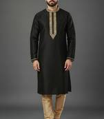 Black dupion embroidery kurta-pajama