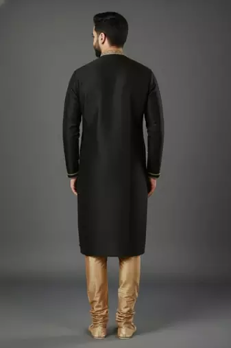 Black dupion embroidery kurta-pajama