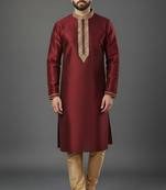 Maroon dupion embroidery kurta-pajama