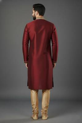 Maroon dupion embroidery kurta-pajama 2