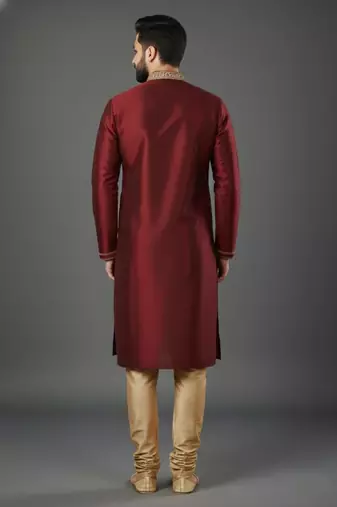 Maroon dupion embroidery kurta-pajama