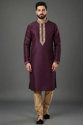 Purple dupion embroidery kurta-pajama