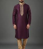 Purple dupion embroidery kurta-pajama