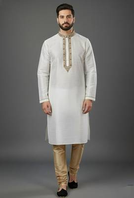 White dupion embroidery kurta-pajama 1