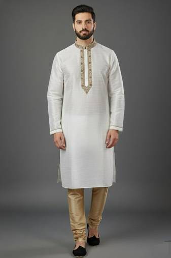 White dupion embroidery kurta-pajama