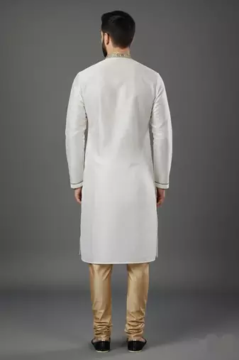 White dupion embroidery kurta-pajama