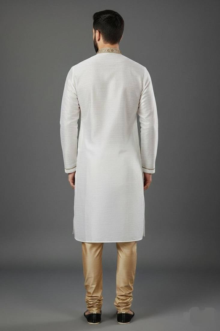 White dupion embroidery kurta-pajama