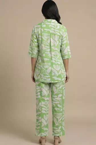 Women's trendy green floral printed cotton co-ord set