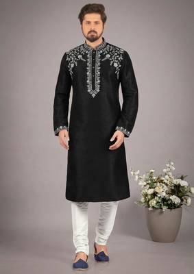 Black dupion embroidery kurta-pajama 1
