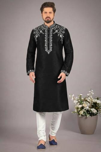 Black dupion embroidery kurta-pajama