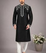 Black dupion embroidery kurta-pajama