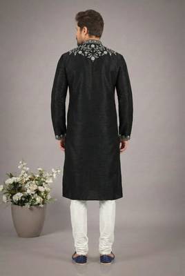 Black dupion embroidery kurta-pajama 2