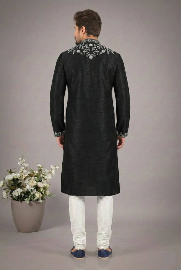 Black dupion embroidery kurta-pajama
