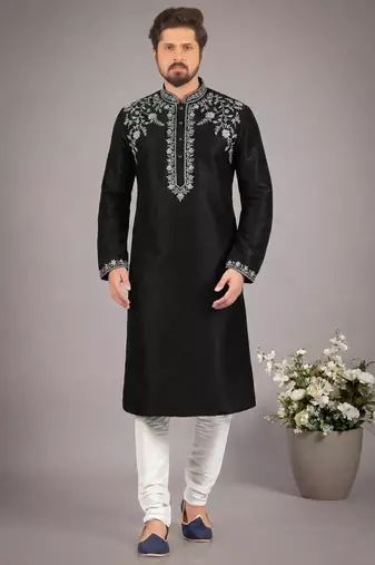 Black dupion embroidery kurta-pajama