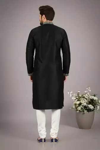 Black dupion embroidery kurta-pajama