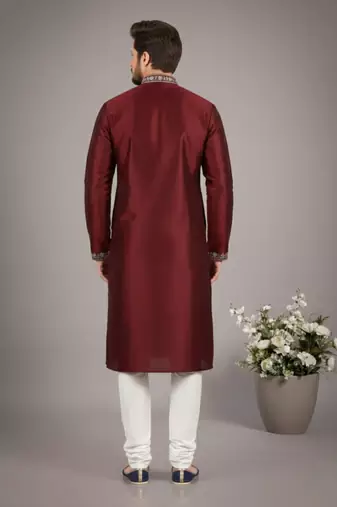 Maroon dupion embroidery kurta-pajama