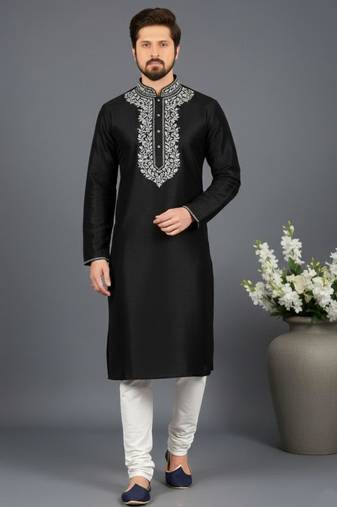 Black dupion embroidery kurta-pajama