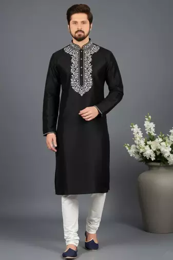 Black dupion embroidery kurta-pajama