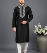 Black dupion embroidery kurta-pajama
