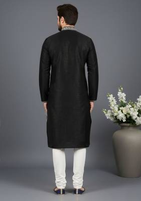 Black dupion embroidery kurta-pajama 2