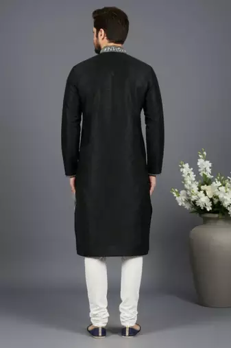 Black dupion embroidery kurta-pajama