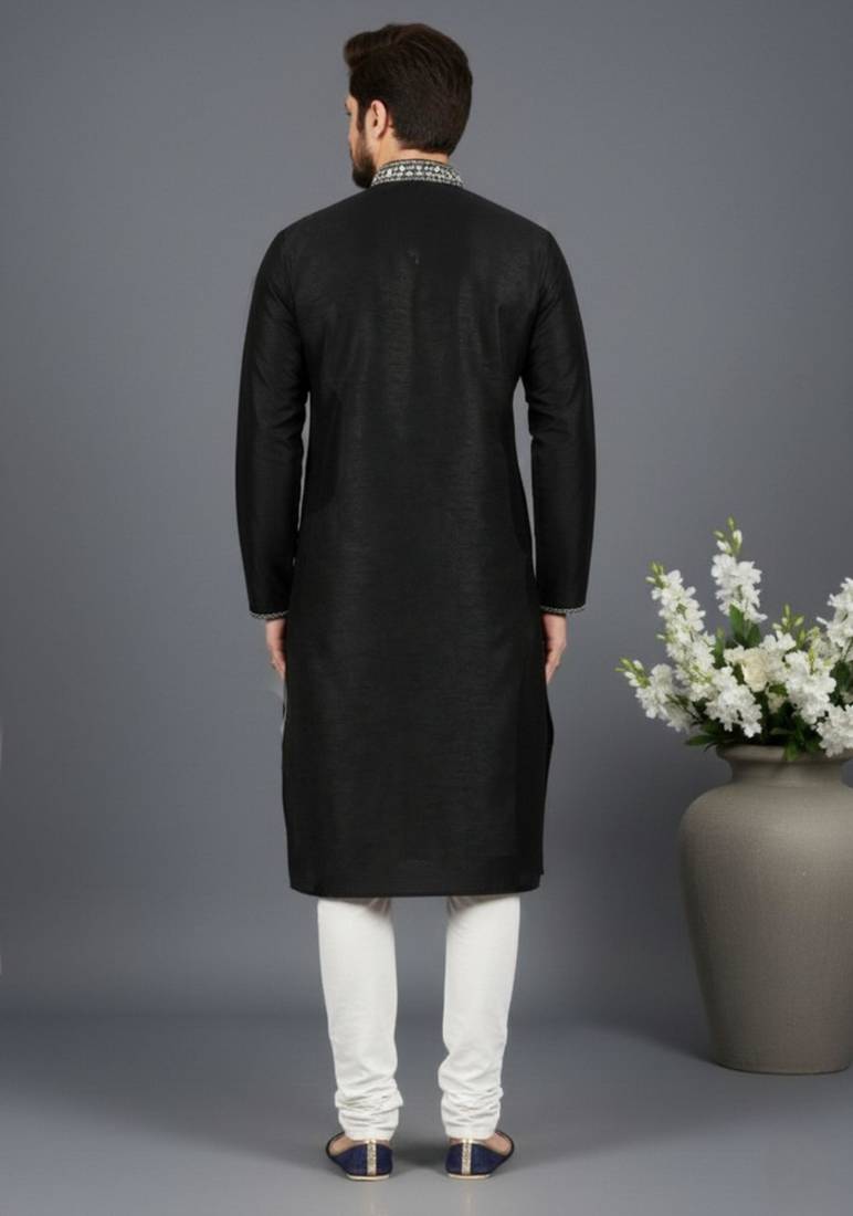 Black dupion embroidery kurta-pajama