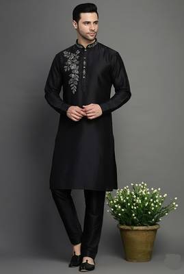 Black dupion embroidery kurta-pajama 1