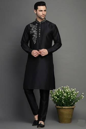Black dupion embroidery kurta-pajama
