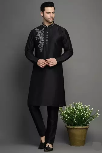 Black dupion embroidery kurta-pajama