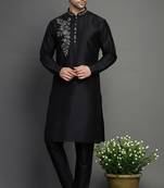 Black dupion embroidery kurta-pajama