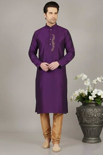 Purple dupion embroidery kurta-pajama