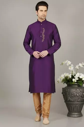 Purple dupion embroidery kurta-pajama