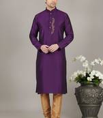 Purple dupion embroidery kurta-pajama
