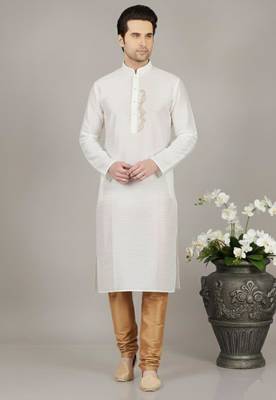 White dupion embroidery kurta-pajama 1