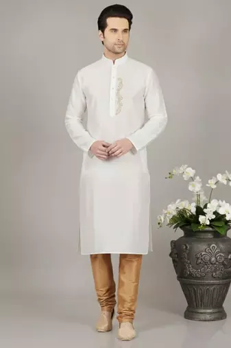 White dupion embroidery kurta-pajama