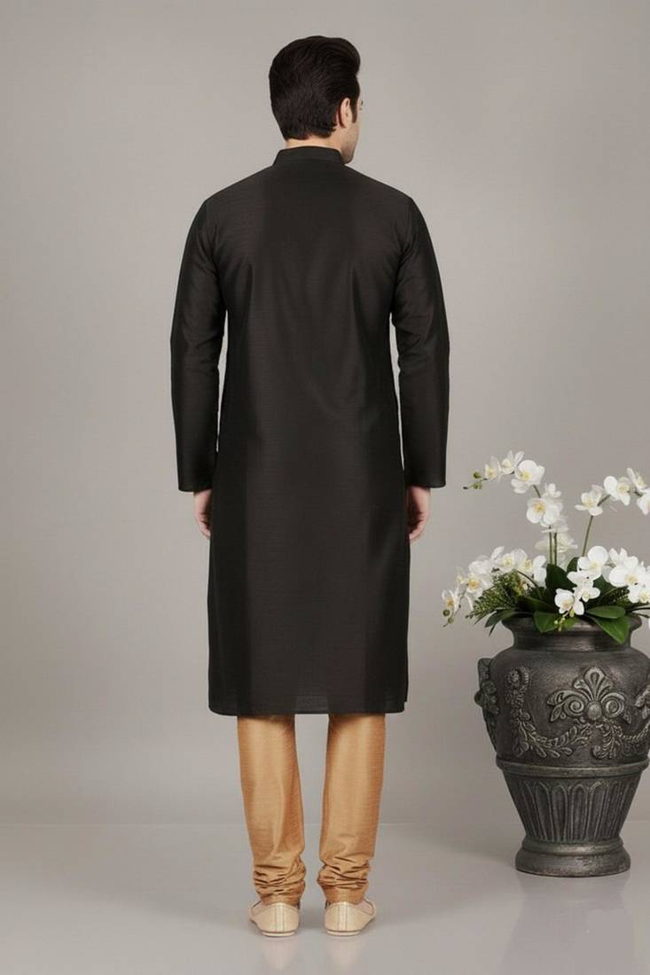 Black dupion embroidery kurta-pajama