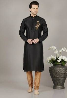 Black dupion embroidery kurta-pajama 1