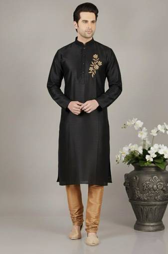 Black dupion embroidery kurta-pajama