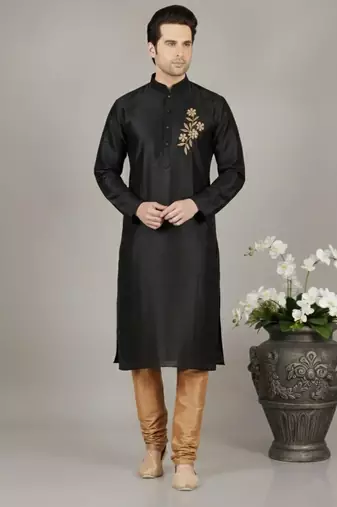 Black dupion embroidery kurta-pajama