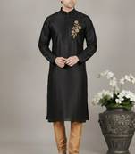 Black dupion embroidery kurta-pajama