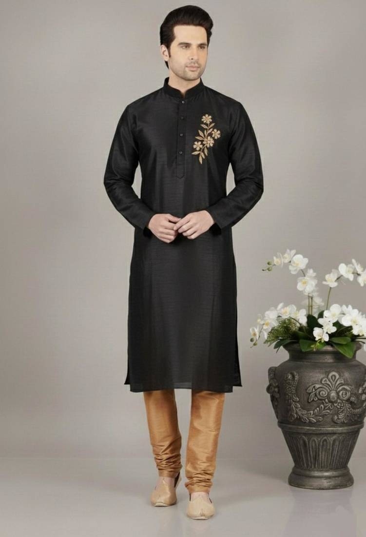 Black dupion embroidery kurta-pajama