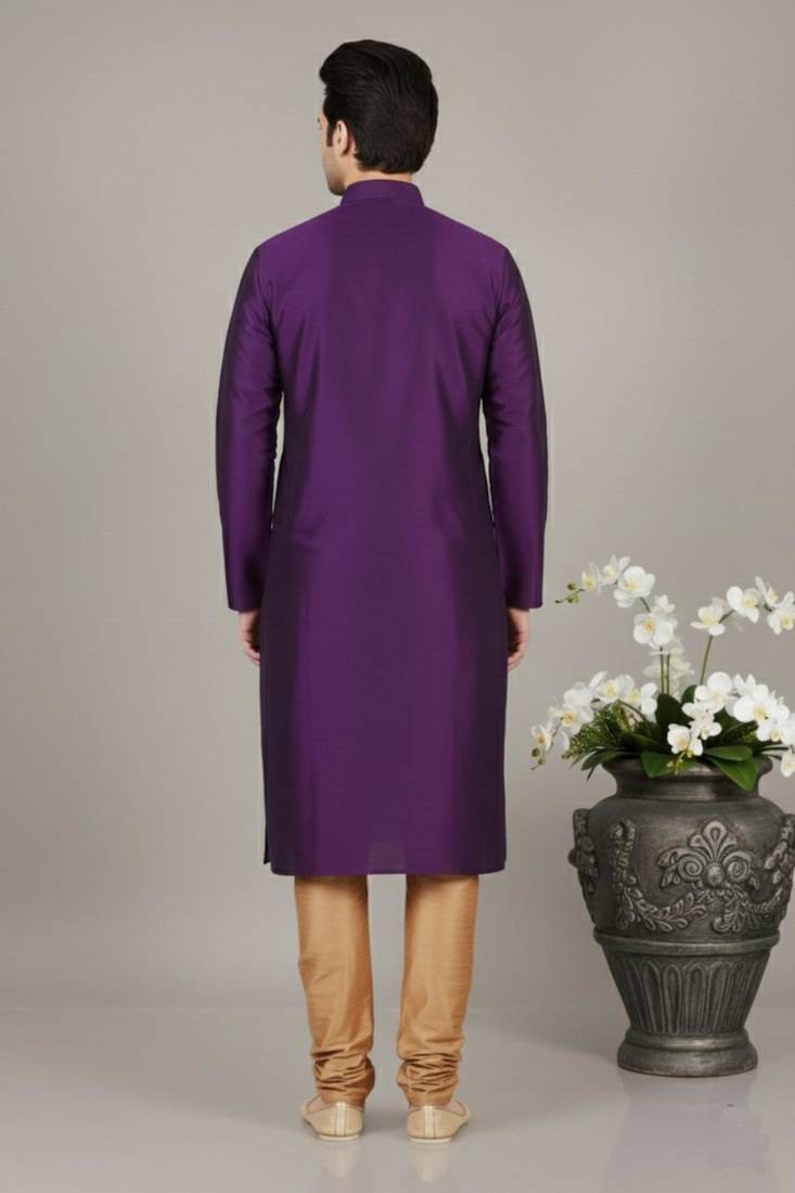Purple dupion embroidery kurta-pajama