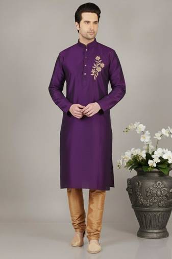 Purple dupion embroidery kurta-pajama