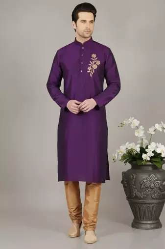 Purple dupion embroidery kurta-pajama