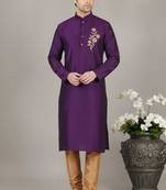Purple dupion embroidery kurta-pajama