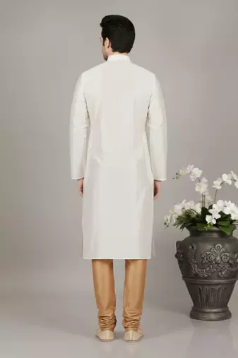 White dupion embroidery kurta-pajama