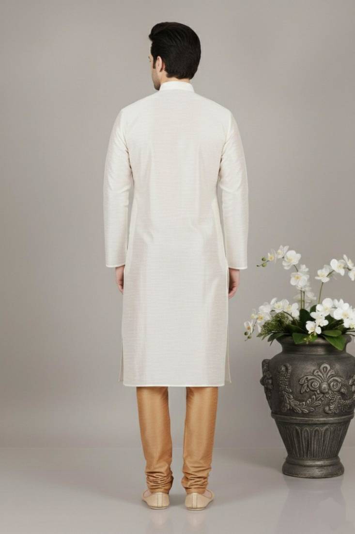 White dupion embroidery kurta-pajama