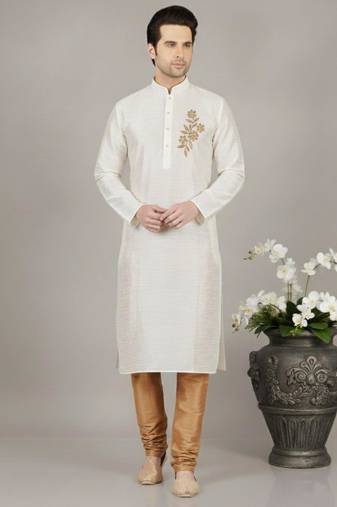 White dupion embroidery kurta-pajama