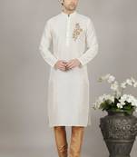 White dupion embroidery kurta-pajama