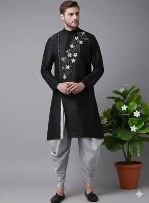 Black dupion embroidery kurta-Dhoti 1
